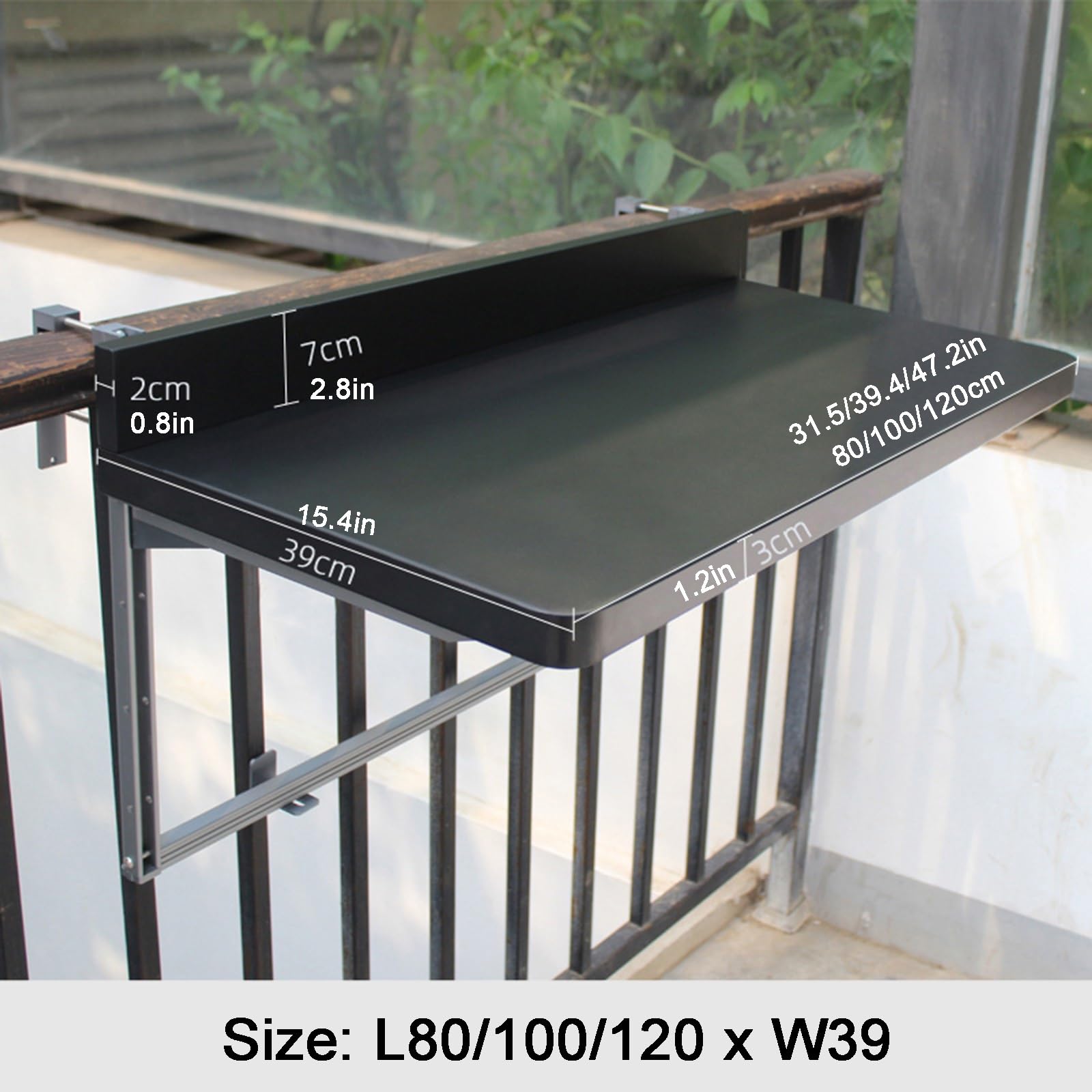 Mesa Plegable para barandilla de balcón, Mesa de Bar Multifuncional para Patio, terrazas y Jardines, Mesa Colgante Que Ahorra Espacio (Negra, 39,4" x 15,4")