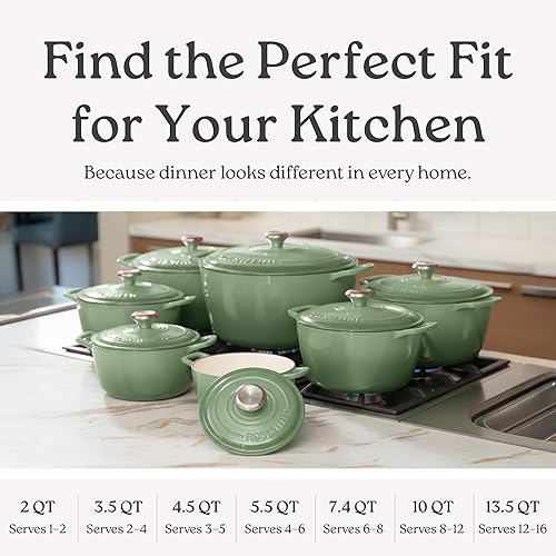 Miniatura 8 de Horno holandés de hierro fundido esmaltado Signature, olla de servir antiadherente con tapa de ajuste hermético para asado, horneado, salteado