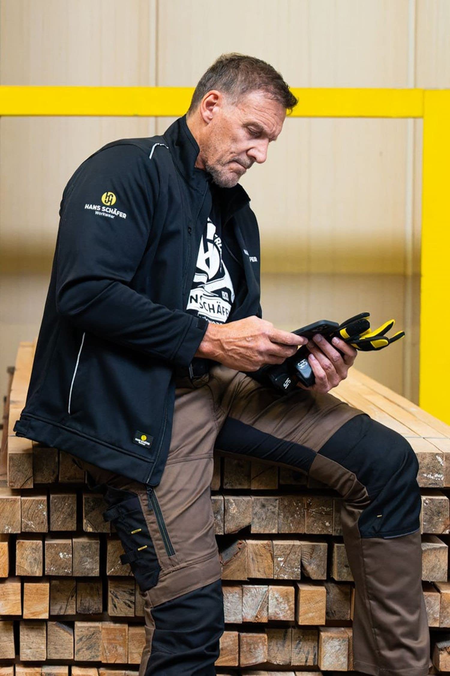 HSW Smart – Lange Arbeitshose für Herren – Modische Cargo-Bundhose mit Knietaschen und Cordura-Verstärkung – Stretch-Slim-Fit