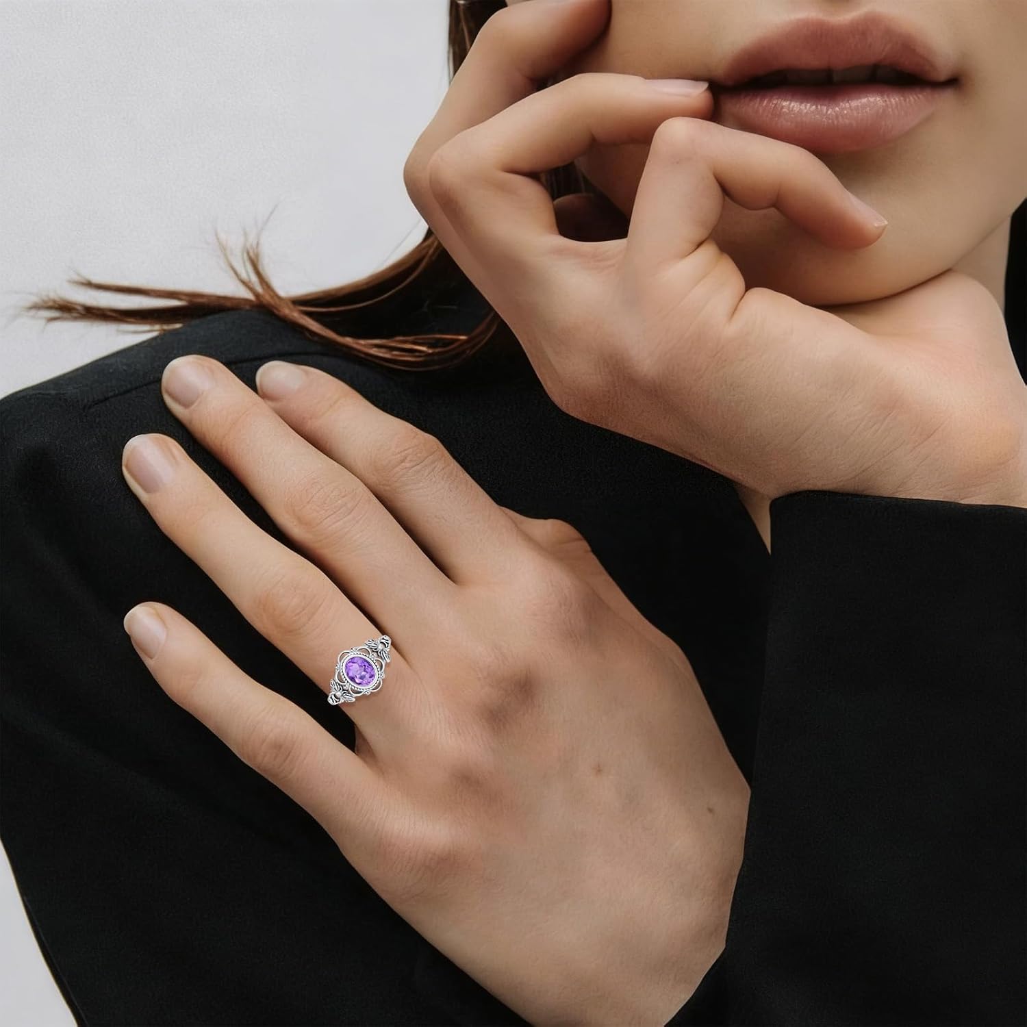 Bee Ring for Women, Sterling Silver Honeybee Ring with Natural Gemstone (Amethyst, Turquoise, Black Onyx, Moonstone, Amber), Boho Statement Jewelry Gift - Image 5