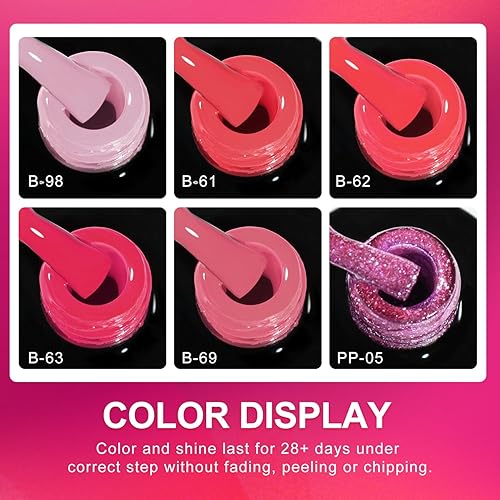 Miniatura 9 de beautilux Juego de esmaltes de uñas de gel rosa, 6 colores, 0.3 onzas líquidas, kit de esmalte de gel rosa claro, esmalte de uñas de gel UV, regalo