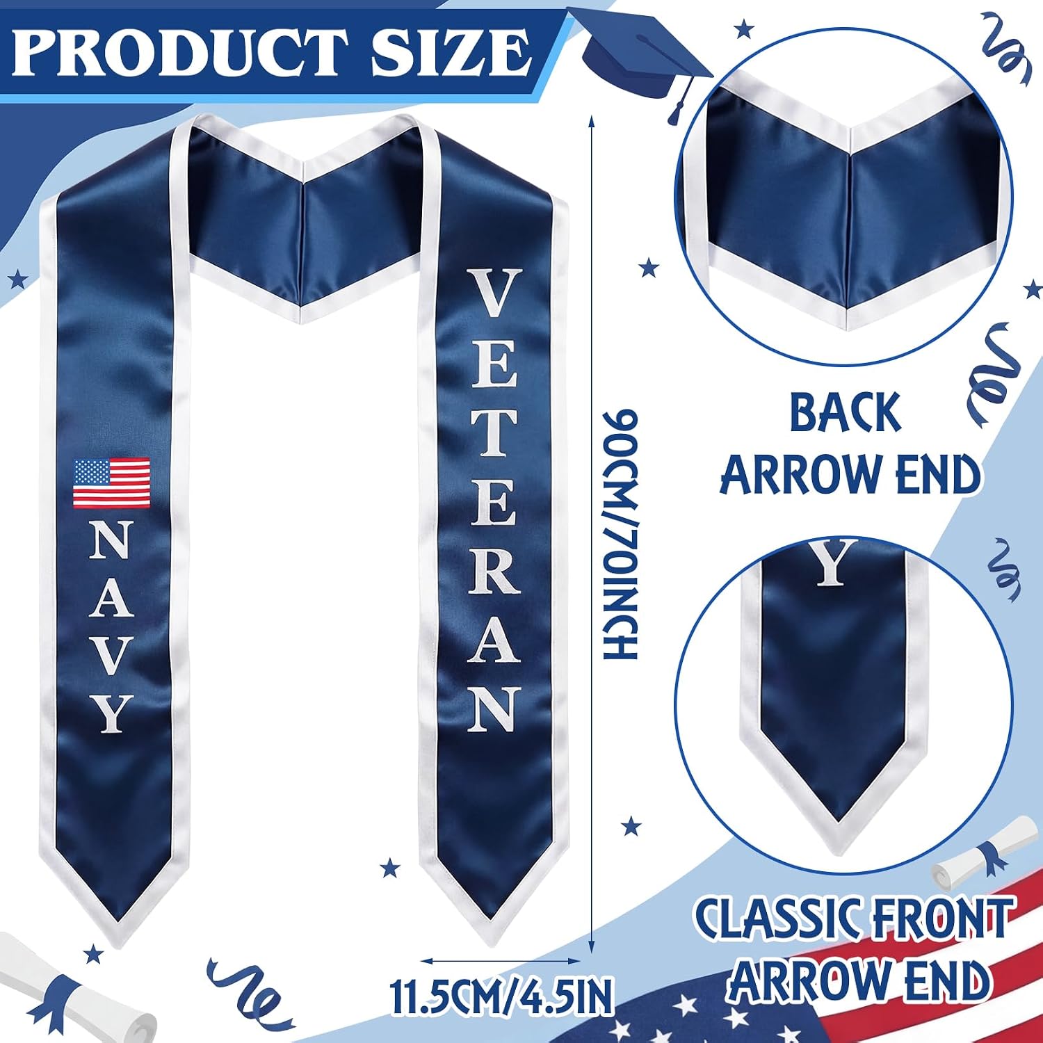 Zeyune Military Graduation Stole Sash Class 2026 72 in Trim for Army Veteran Army Active Air Force Active Navy Veteran Gift