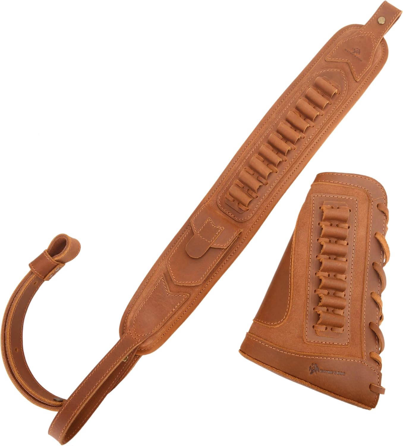 Tas Trost Leather Gun Cheek Rest Buttstock Ammo Holder with Rifle Sling and Swivels Shooting for .30-30 .308 .45-70 .22LR 12GA