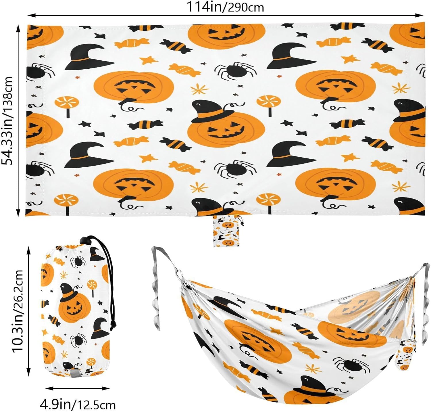 Halloween Elements Camping Hammock Portable Hanging Hammock with Tree Straps Up to 330lbs for Travel Outdoor Garden Patio