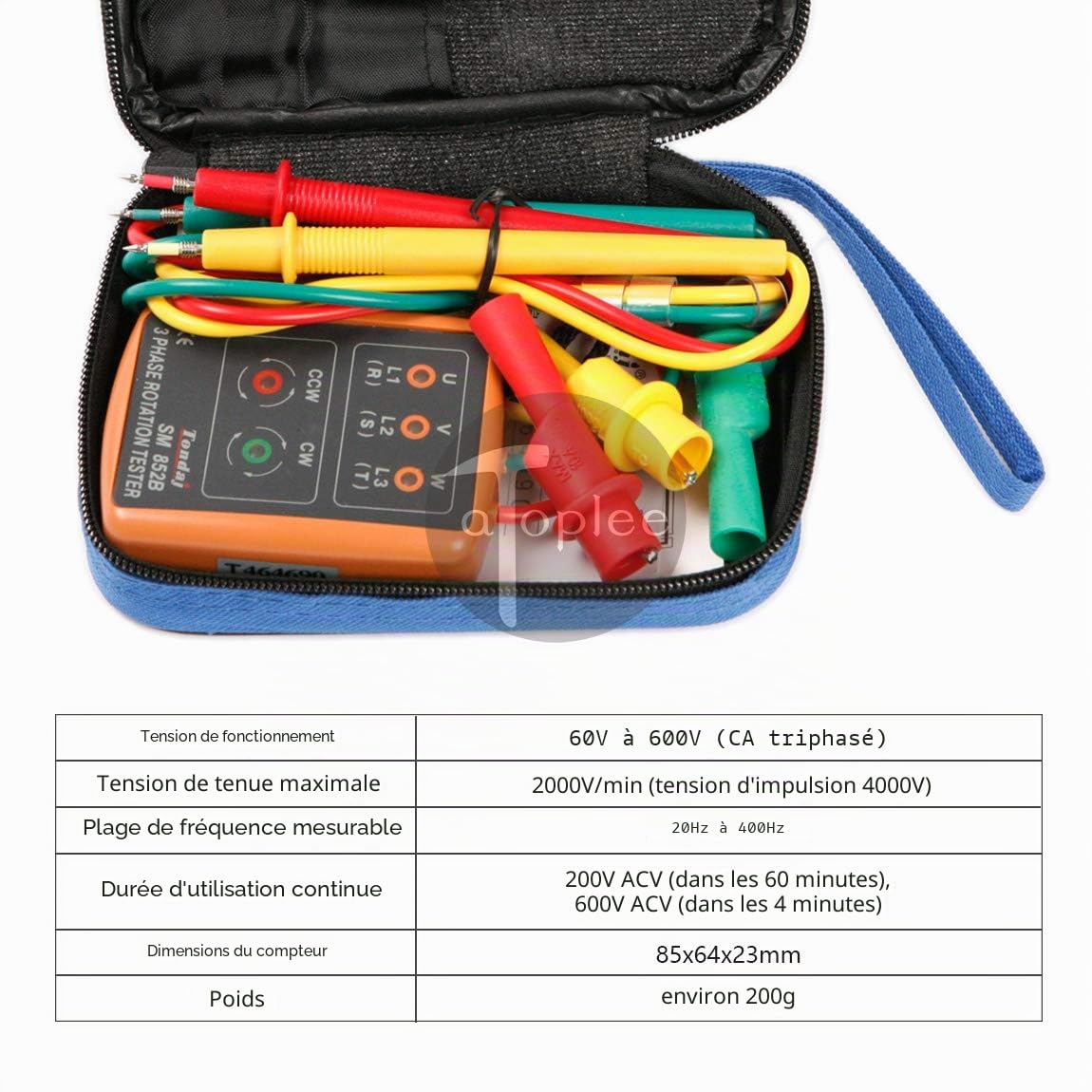 ATOPLEE 3 Présence de séquence de rotation de phase Tester Indicateur compteur Détecteur LED et buzzer 60V 600V ~ (3 Phase AC)