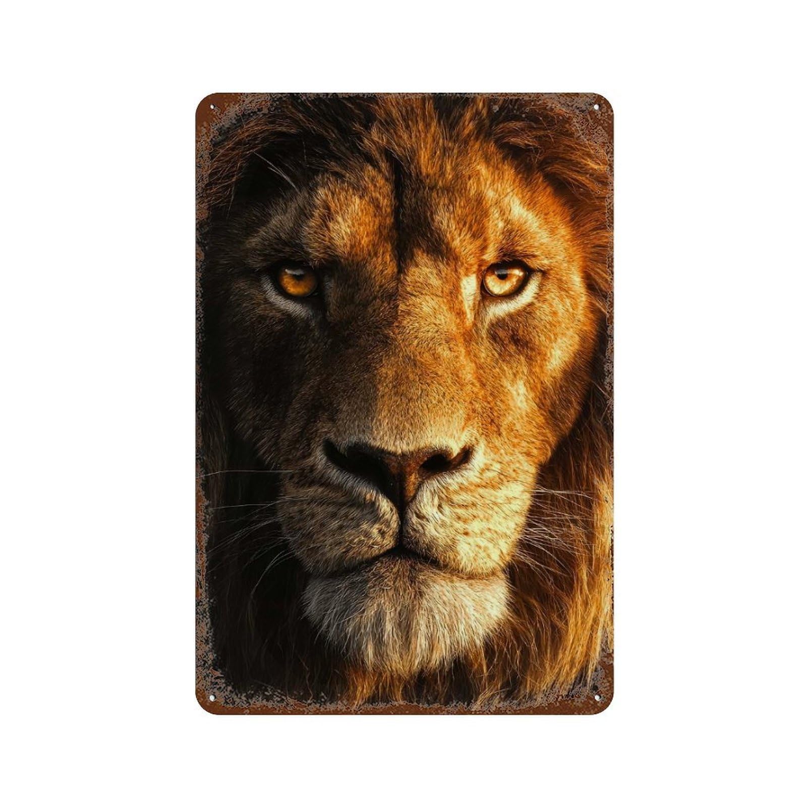 Majestic Lion Portrait, Golden Eyes Vintage Wall Sign 11.8"x7.9", Rust Effect Metal Decor for Garage, Bar And Workshop Decor