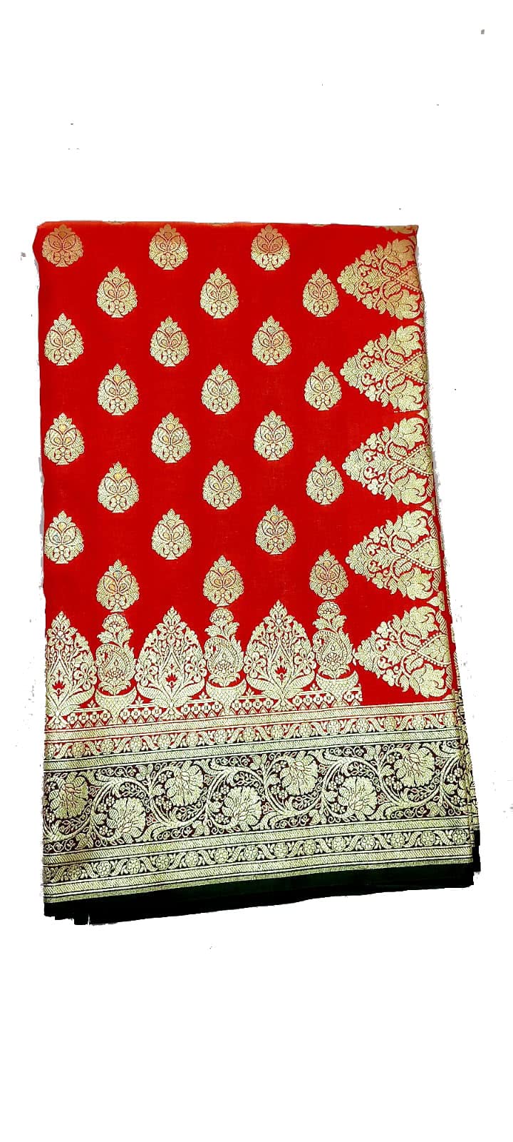 Mala's Banarasi satin shalu sarees (orange colour)