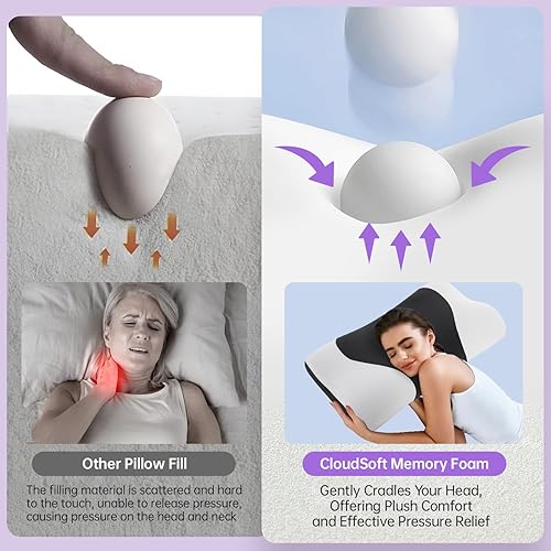 Miniatura 4 de Almohada de sueño profundo, diseño ergonómico patentado de contorno para dormir de lado y espalda, forma cervical ortopédica acuna suavemente la