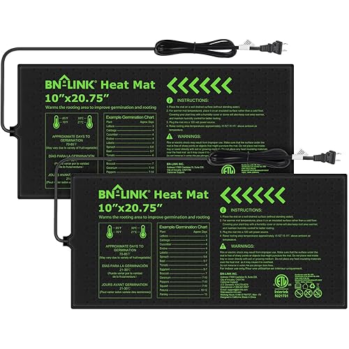 BN-LINK Durable Seedling Heat Mat for Seed Starting 10" x 20.75", 2 Pack Waterproof Warming Mat Plant Heating Pad for Seed Germination, Indoor Growing, Hydroponic, Greenhouse, ETL Listed