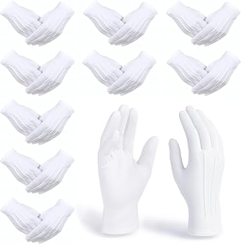 MoHern White Gloves Men, 10 Pairs White Gloves Costume with High Elasticity, Wrinkle-Resistance, Tridimensional Stripe for Uniform