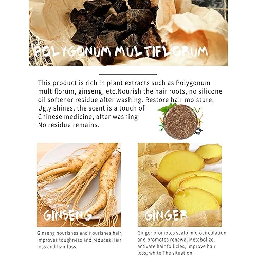 Miniatura 4 de Polygonum Multiflorum Jabón de aceite de salvado para el cabello, barra de champú orgánico Polygonum Multiflorum, barra de champú para oscurecer el
