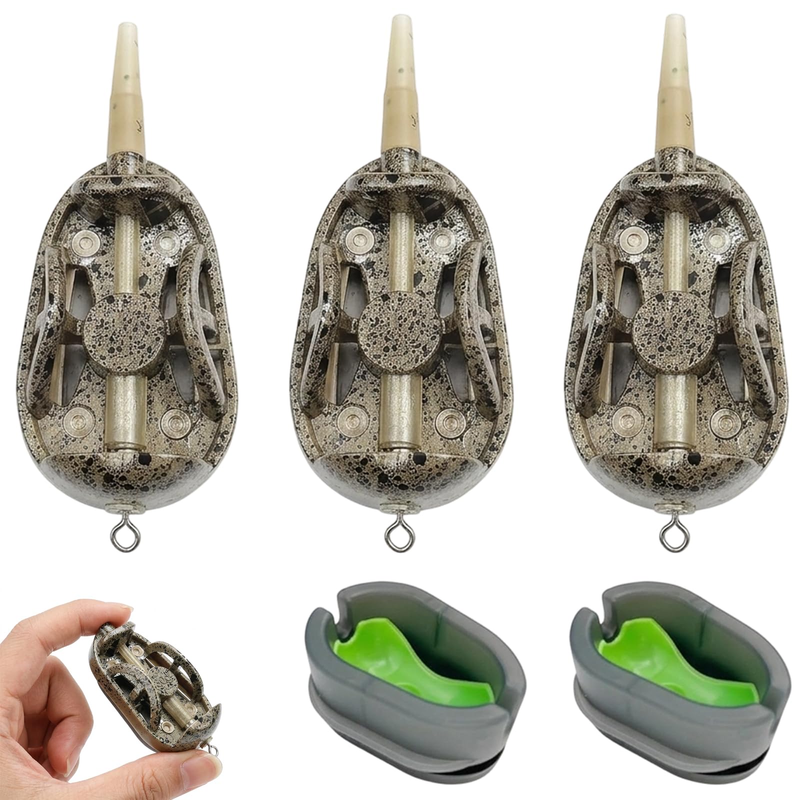 Method Feeder, 3 Feeders And 2 Bait Carriers Long-Distance Fishing Feeders With Precision Bait Placement, Includes 20g 30g 40g Weights Method Feeder Rigs For Carp And Multi-Species Angling﻿