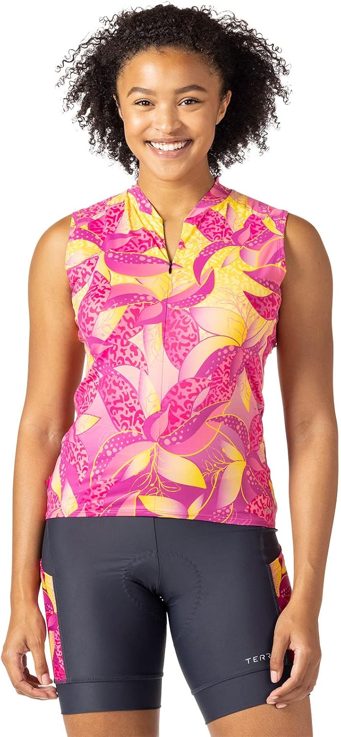 Terry Soleil Womens Sleeveless Bike Jersey, UPF 50+ Sun Top, Athletic Fit Moisture Wicking Cycling Zippered Tank
