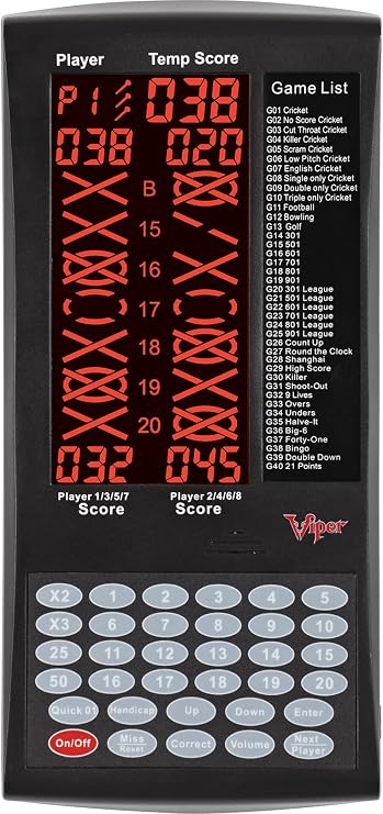 Viper ProScore Digital Dart Scorer Electronic Dartboard Scoreboard for Up to 8 Players, with 40 Games and 655 Game Options, Including Cricket and X01