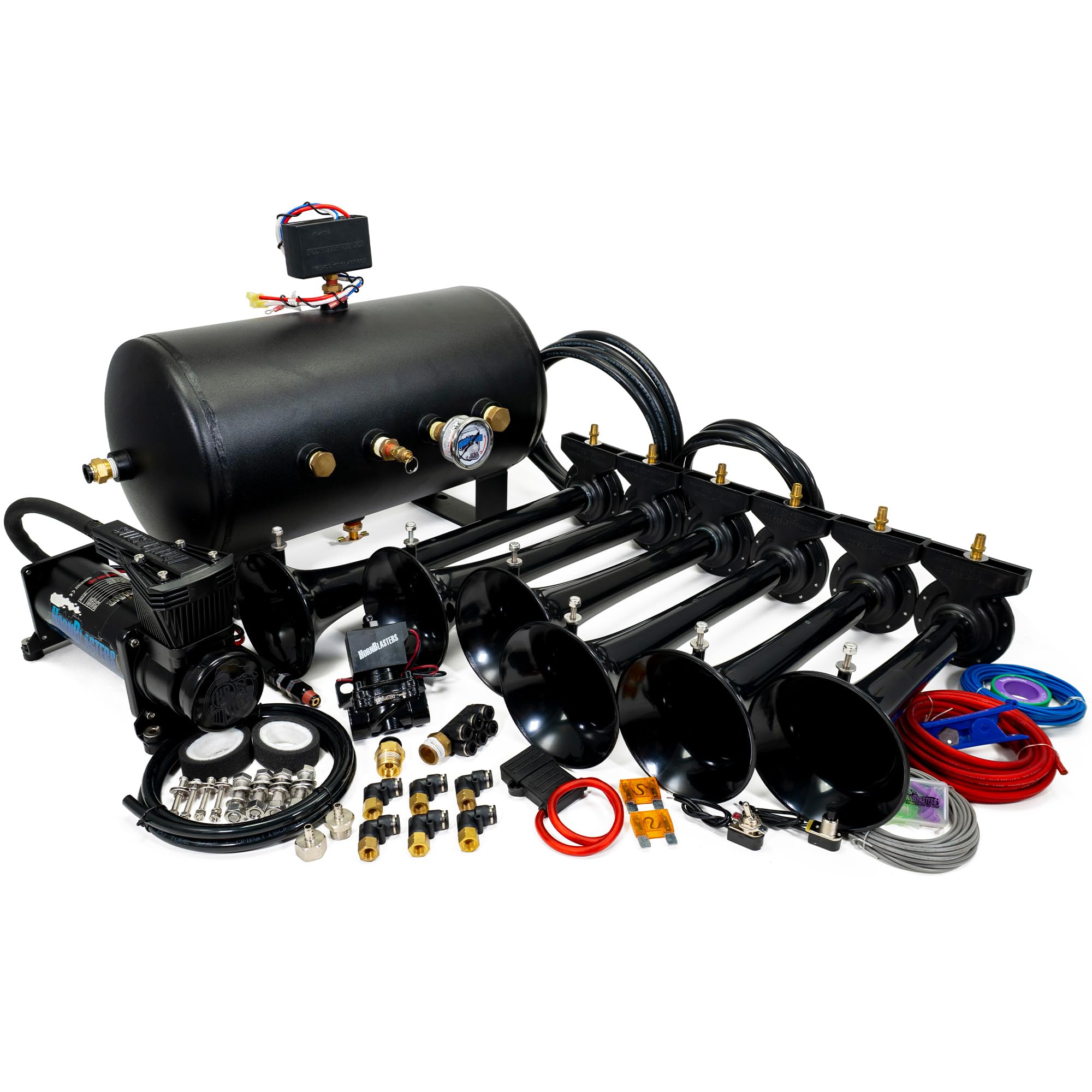 HornBlasters Shocker S6 544K Train Horn Kit - 5 Gallon Tank, Heavy-Duty Air Compressor, 150 PSI, 8-10 Second Honk Time
