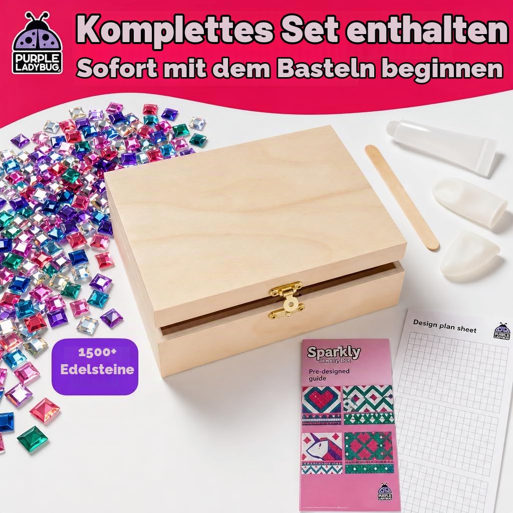 PURPLE LADYBUG Schmuckkästchen Mosaik Bastelset - Geschenk für Kinder ab 6 Jahre, Geschenk für Mädchen 7-14 Jahren, Bastelset für Teenager und Mädchen ab 10 Jahre - Kreatives DIY Geschenke