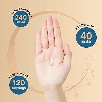 NatureBell Probiotic 200 Billion CFU 40 Strains Per Serving | 240 Veggie Capsules with Prebiotics and Probiotics Full Spectrum Complex with Enzymes Daily Probiotics for Women & Men