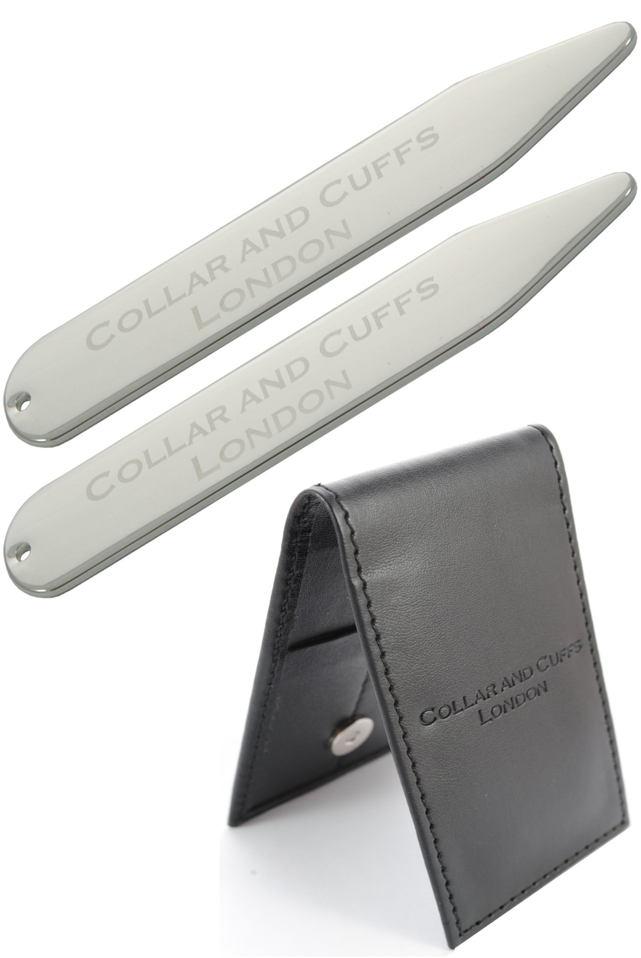 COLLAR AND CUFFS LONDON Kragenstäbchen Herren - VERSILBERT - Kragenstäbchen Metall - 2.5" - Hochwertig - Silber Farbe - Mit Etui - 1 Paar