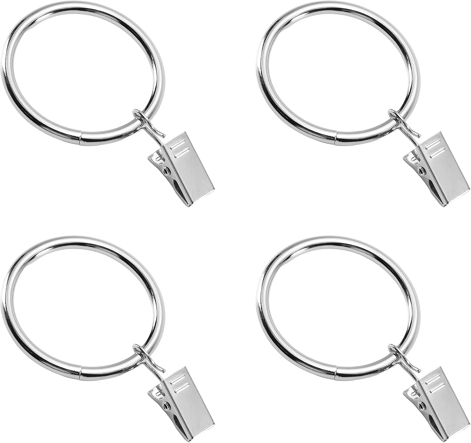 Curtain Clip Rings Hooks Metal 0.16'' x 1.50'' Drapery Ring, for Window Curtain Home Decoration Rods Bedrooms Office Silver Tone 16pcs