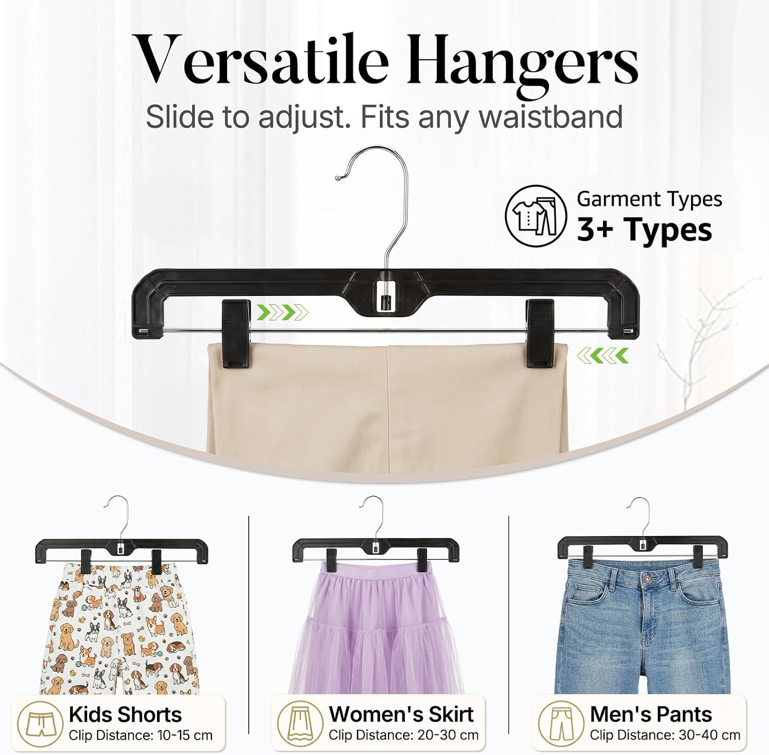 HOUSE DAY 14 Inch Black Plastic Pants Hangers with Clips 12 Pack