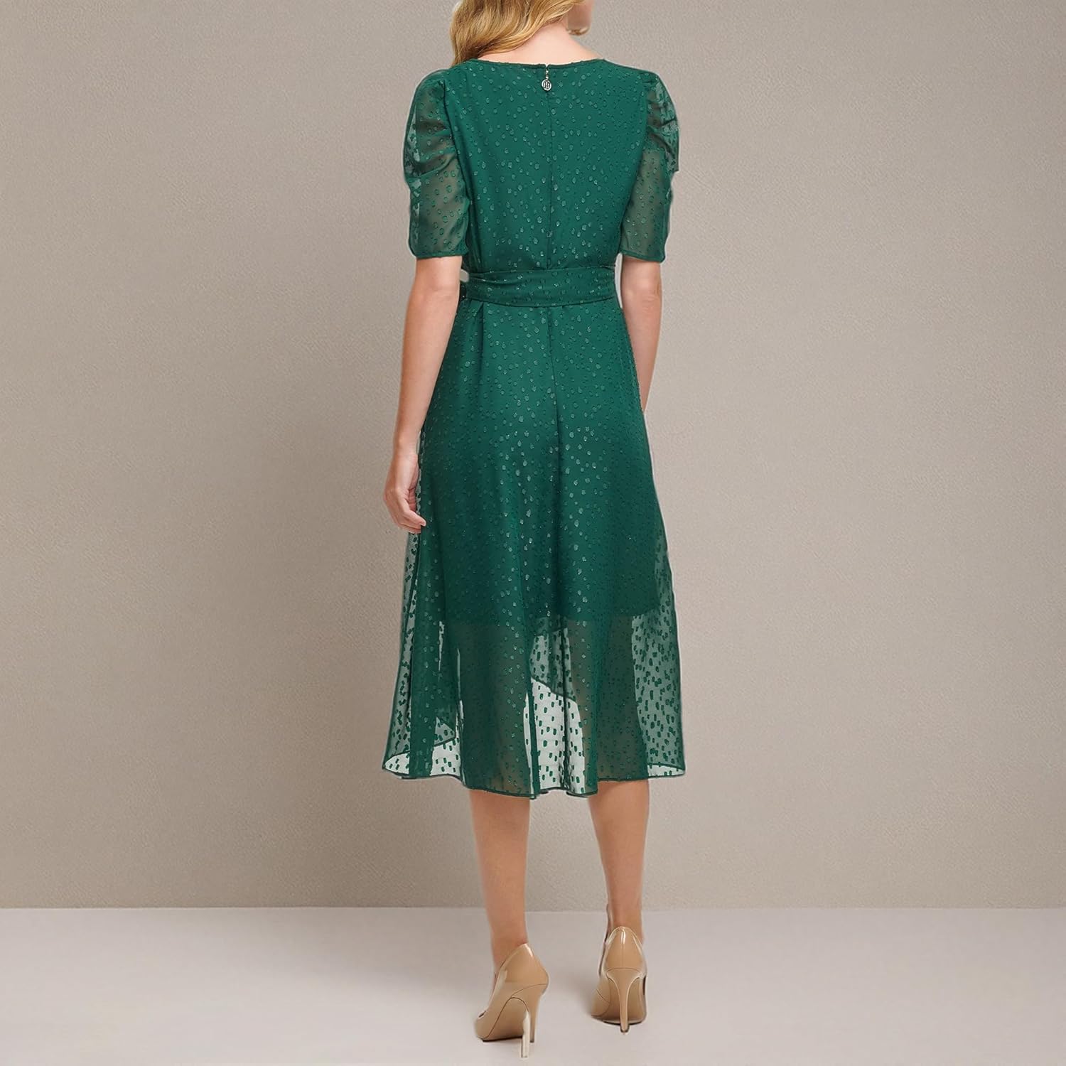 Tommy Hilfiger Womens V Neck Faux Wrap Midi Dress - Image 3