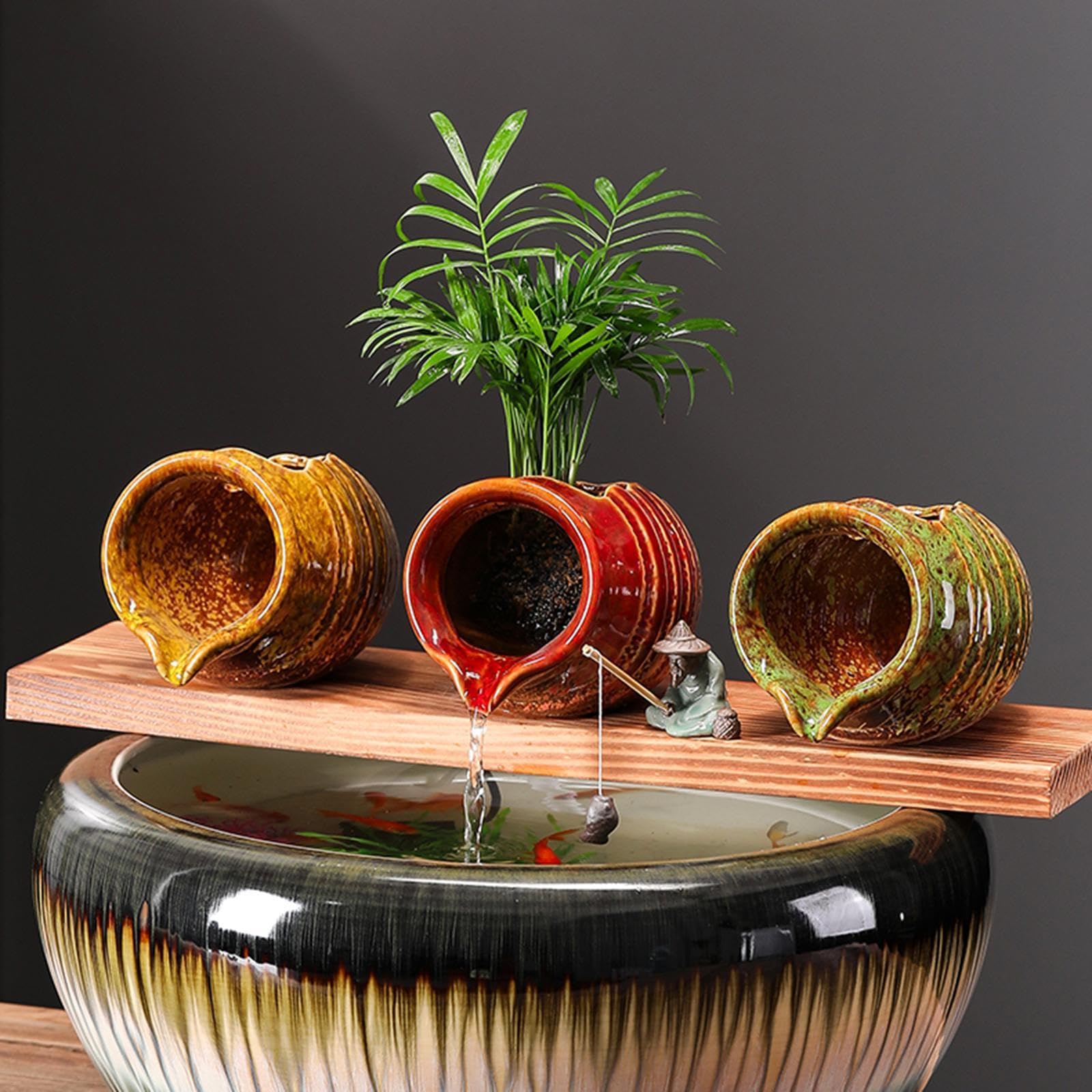 FABLOFT® Fountain Jar Cave Water Dispenser Fountain Jar for Courtyard Landscape Decor Red-image-23