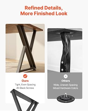 VEVOR Table Legs, 29.1 H x 24 W Steel Furniture Legs, 2204 lbs Max Load Heavy Duty, Easy Installation, Sturdy & Stable for Home Office Desk DIY, Coffee Dinner Bar Tables, Workbench,Set of 2, Black