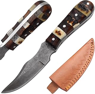 Wild Turkey Handmade Real Damascus Mini Fixed Blade Hunting Knife