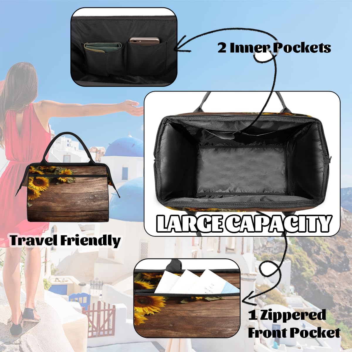 Travel Gym Bag - Plank Wooden Boards Large Capacity Tote for Men Women - Shoulder Weekender Bag for Travel Yoga School - Mommy Hospital for Labor Delivery