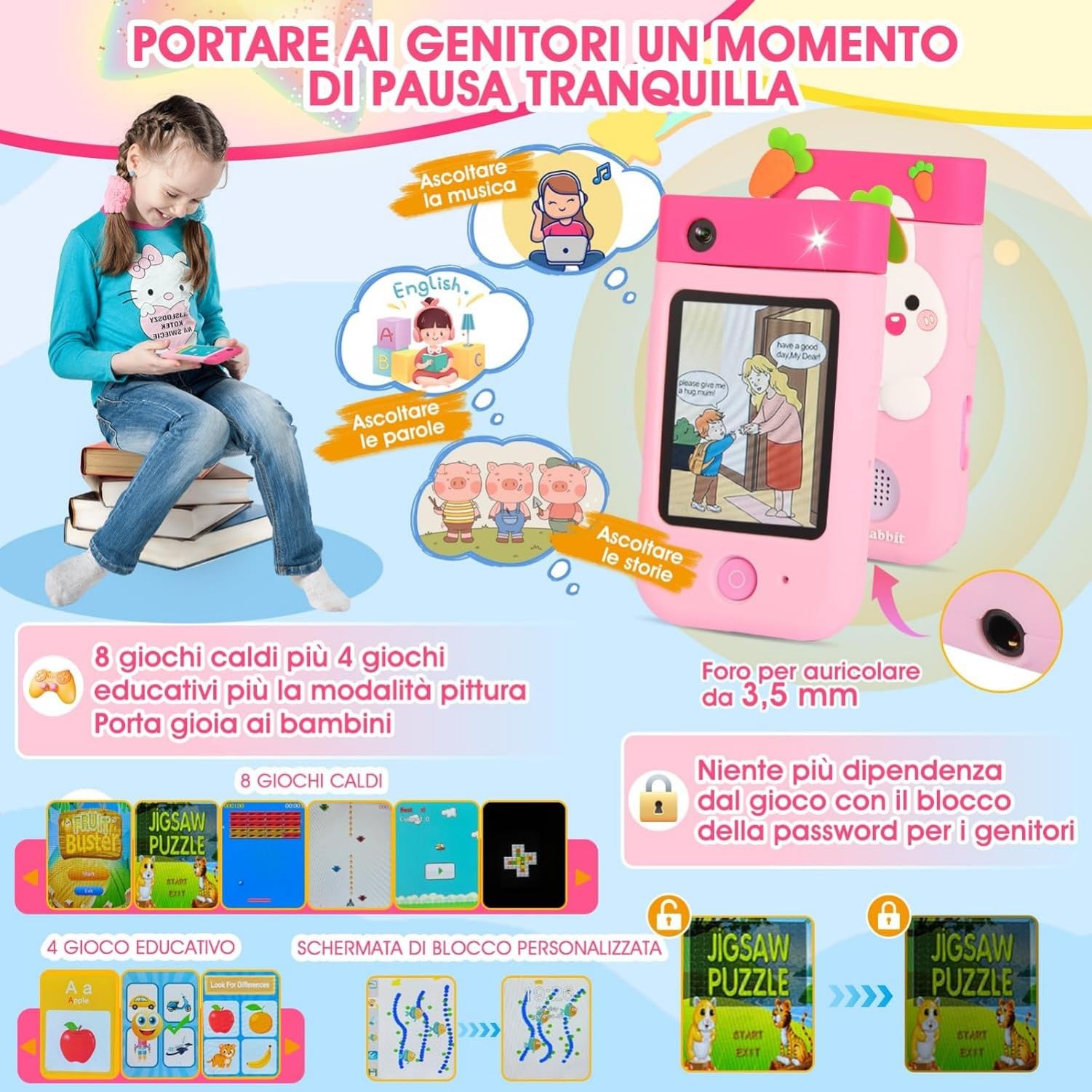 ARNSSIEN Macchina Fotografica Bambini, 180° Obiettivo,Video 1080P con Custodia Silicone, fotocamera per bambini per 3 4 5 6 7 8 anni, ragazze, ragazzi, regalo di Natale e compleanno per bambini, A200