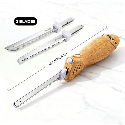 Miniatura 14 de Cuchillo eléctrico – Juego de cuchillos para tallar, cuchillas de borde dentado fáciles de cortar para carne, pan, pavo, costillas, filete, Madera