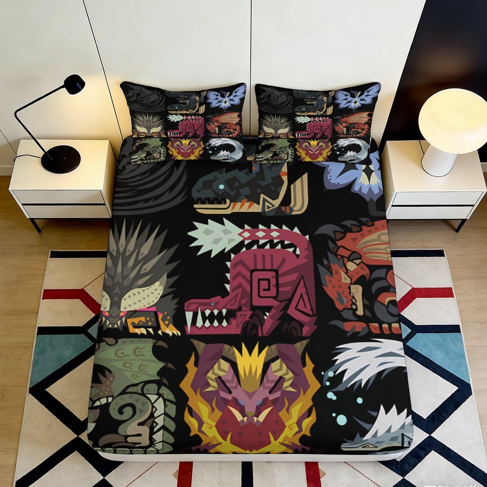3D Printed dragon motif Fitted Sheet, Microfiber soft touch, bedroom decor, anti-slip, easy clean, guest room bedding 90x200x25cm