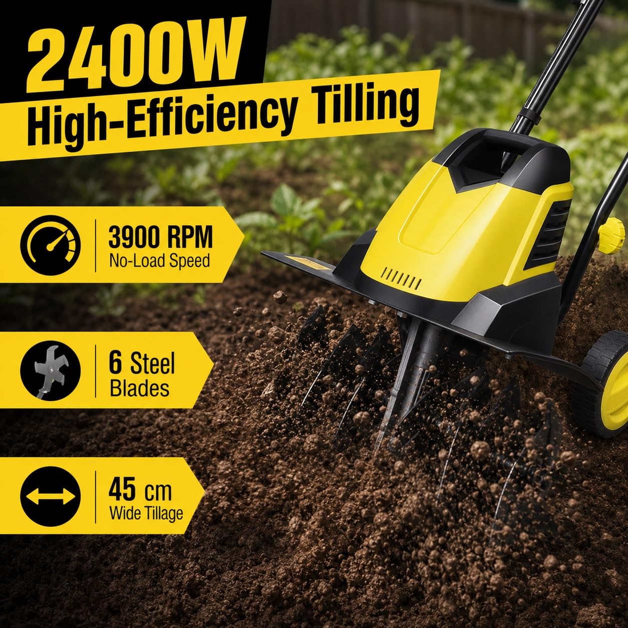 Motobineuse Électrique, Cultivateur de Sol Filaire 2400 W
