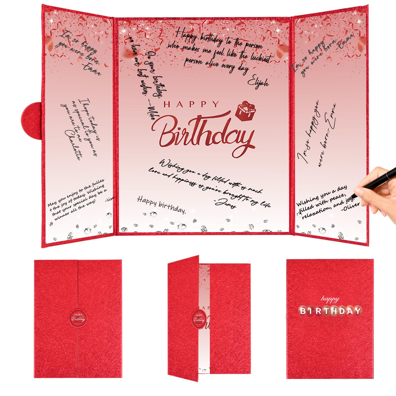Crenics Red Happy Birthday Guest Signature Book Alternative 18" x 12"