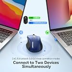 TECKNET Bluetooth Mouse Jiggler, Rechargeable Wireless Mouse (BT5.0/3.0 & 2.4G) 4800 DPI Optical Tracking, 6 Adjustable DPI, Quiet Clicks, 6 Buttons USB A Mouse Wide Compatibility - Blue
