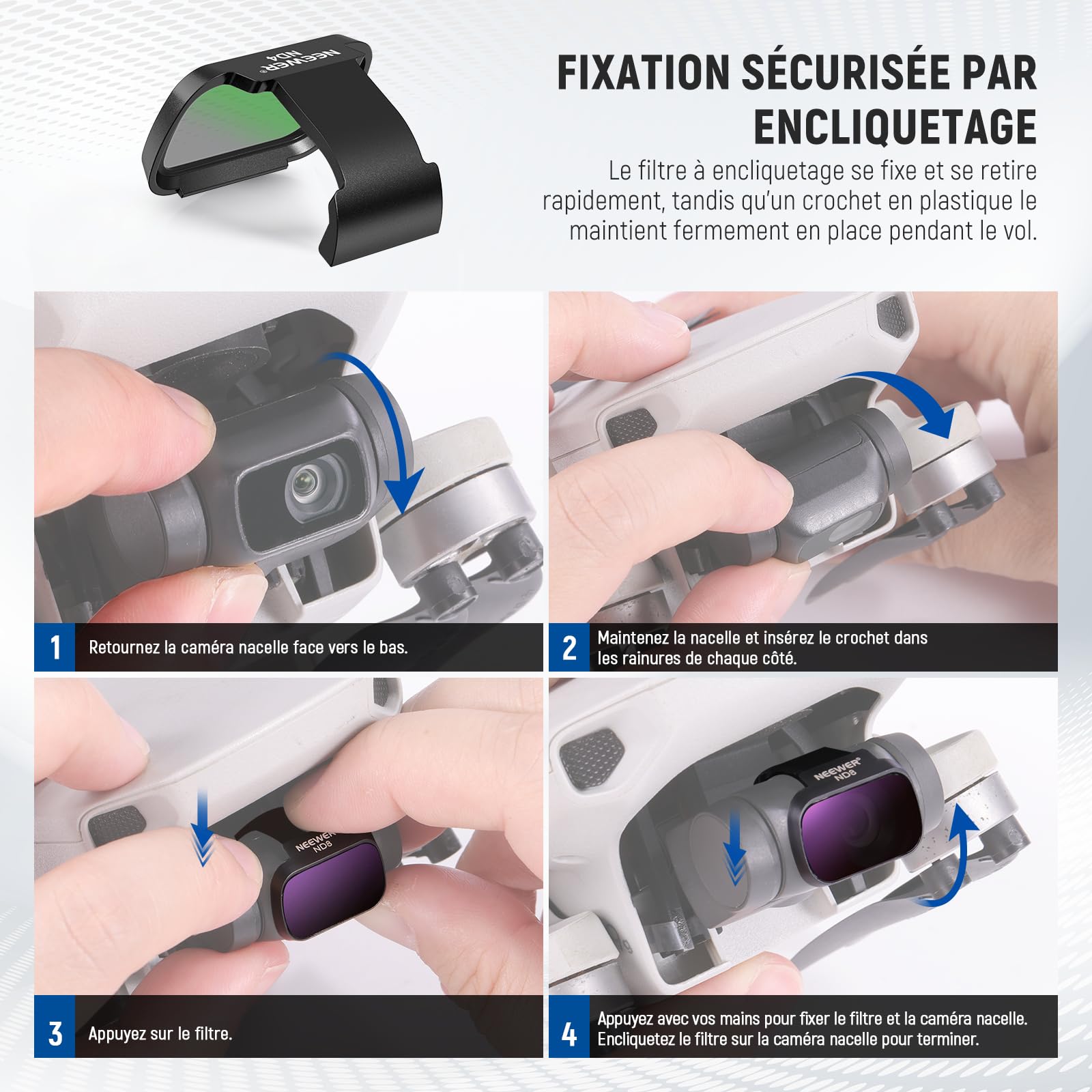 NEEWER Packs de 6 Filtres ND Compatible avec DJI Mini 4K/2/Mavic/SE/2 SE, pour Objectif de Drone,Filtre UV CPL à Densité Neutre ND4/ND8/ND16/ND32,Verre HD Multicouches,Compatible avec Cardan,FL-B31