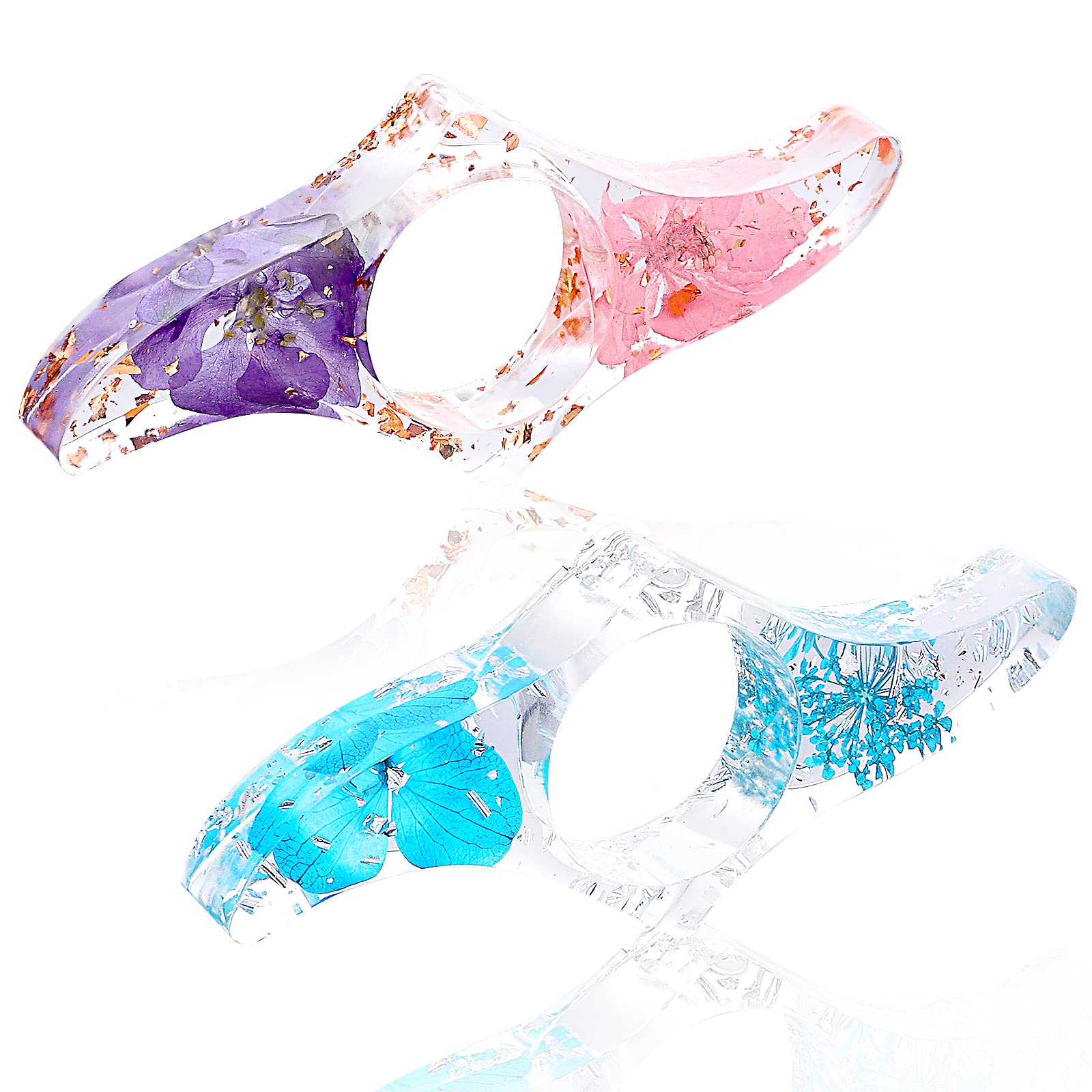 cobee Soporte para página de libro de flores secas de resina, 2 piezas transparente hecho a mano marcador floral soporte para libros anillo de lectura para pulgar(B)