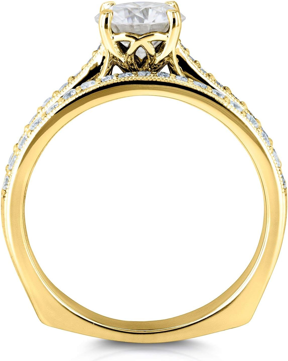 Kobelli Round Moissanite Square European Shank Vintage Style Trellis Bridal Set 1 3/5 CTW 14k Yellow Gold