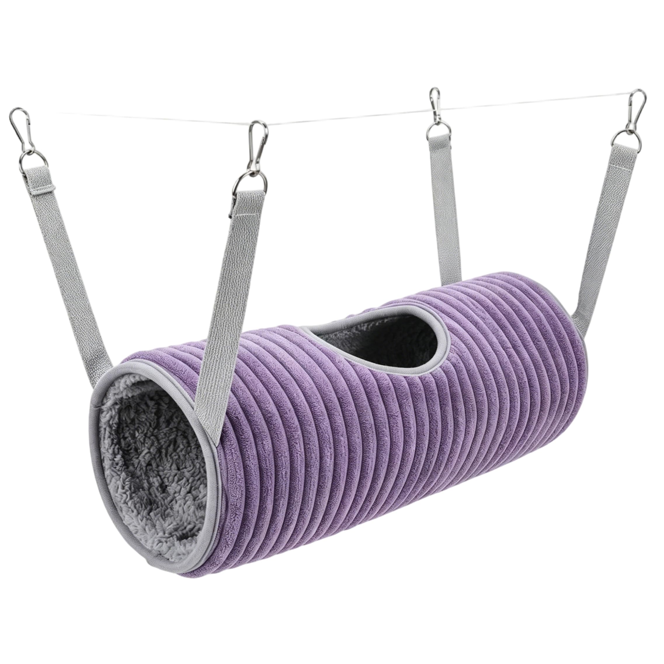 Ferret Hammock Tunnel, 36x11cm Hanging Plush Guinea Pig Hammock, Hamster Hideout Bed, Rat Hanging Tunnels Tubes for Cages (Purple)