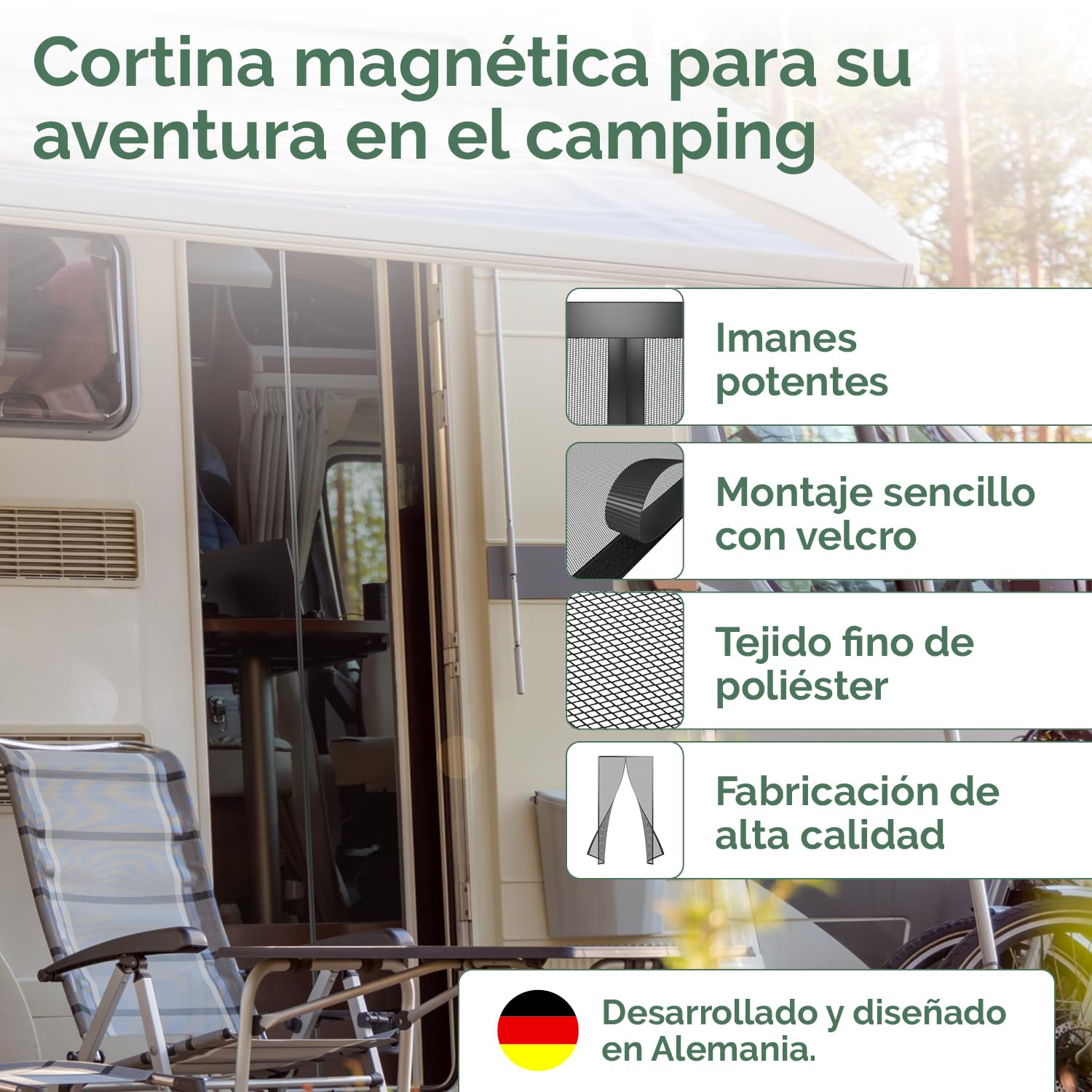 Nematek CortinaCaravana y Puerta en 60x180 cm - Mosquitera Magnética para Caravanas, Autocaravanas y Balcones