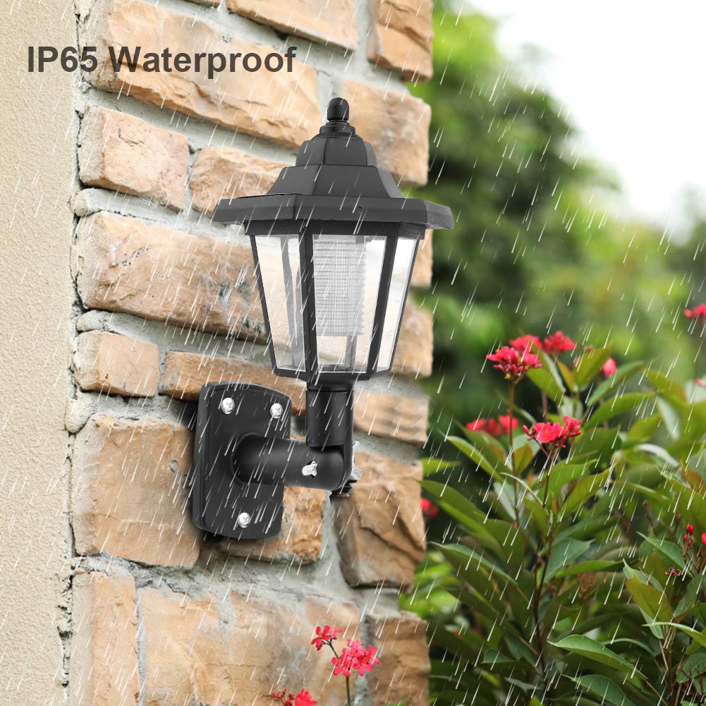 Lanterne Murale Solaire 2 Pièces, Applique Murale LED étanche pour Jardin Extérieur à Induction Automatique, Lanterne Murale Solaire avec Capteur de Lumière, Lampe de Porche Hexagonale(Noir)