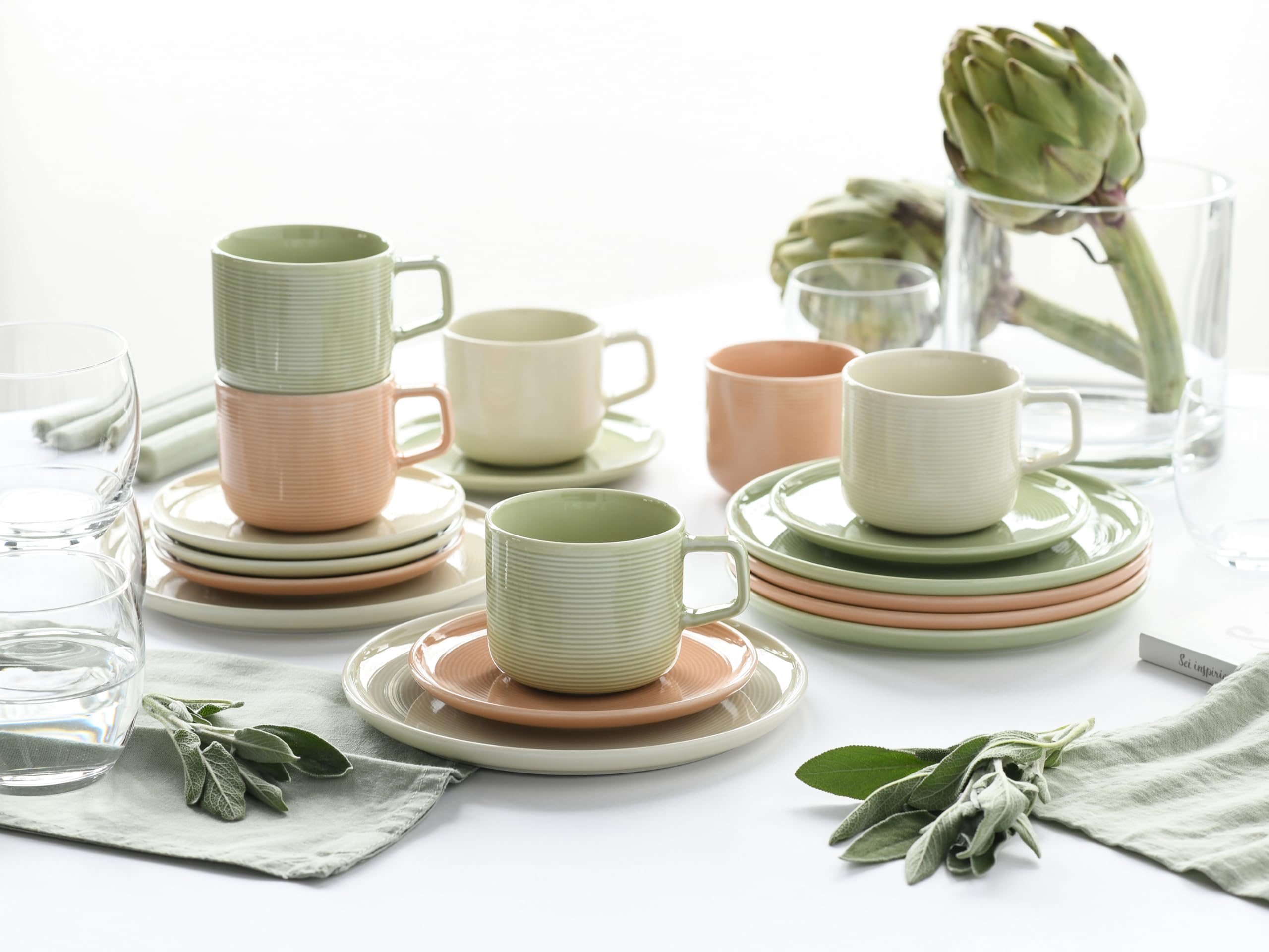 CreaTable, 25074, seria Session Romance, 18-częściowy zestaw naczyń dla 6 osób, porcelanowy serwis do kawy, nadaje się do mycia w zmywarce i używania w kuchence mikrofalowej, Made in Europe