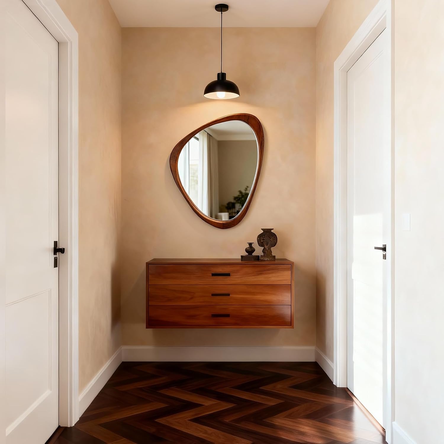 24x19 Inch Asymmetrical Mirror, Full Length Irregular Wall Mirror, Boho Decor for Bedroom, Mid Century Modern Floor Mirror for Living Room, Entryway and Hallway Decor