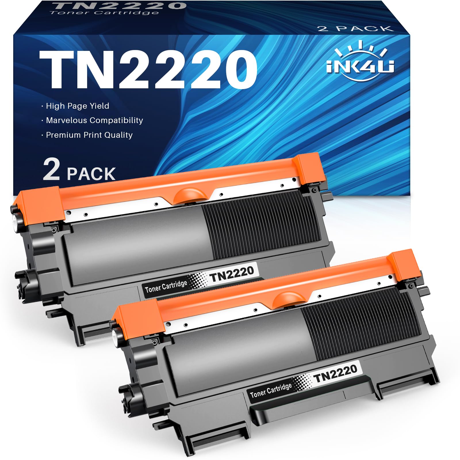 INK4U TN2220 Cartucce di Toner Compatibili per Brother TN 2220 TN2010 per MFC-7360N 7460DN, DCP-7065DN 7055, FAX-2840 2845 HL-2130 2132 2230 2135W 2250DN 2270DW 2280DW Stampanti (2 Nero)