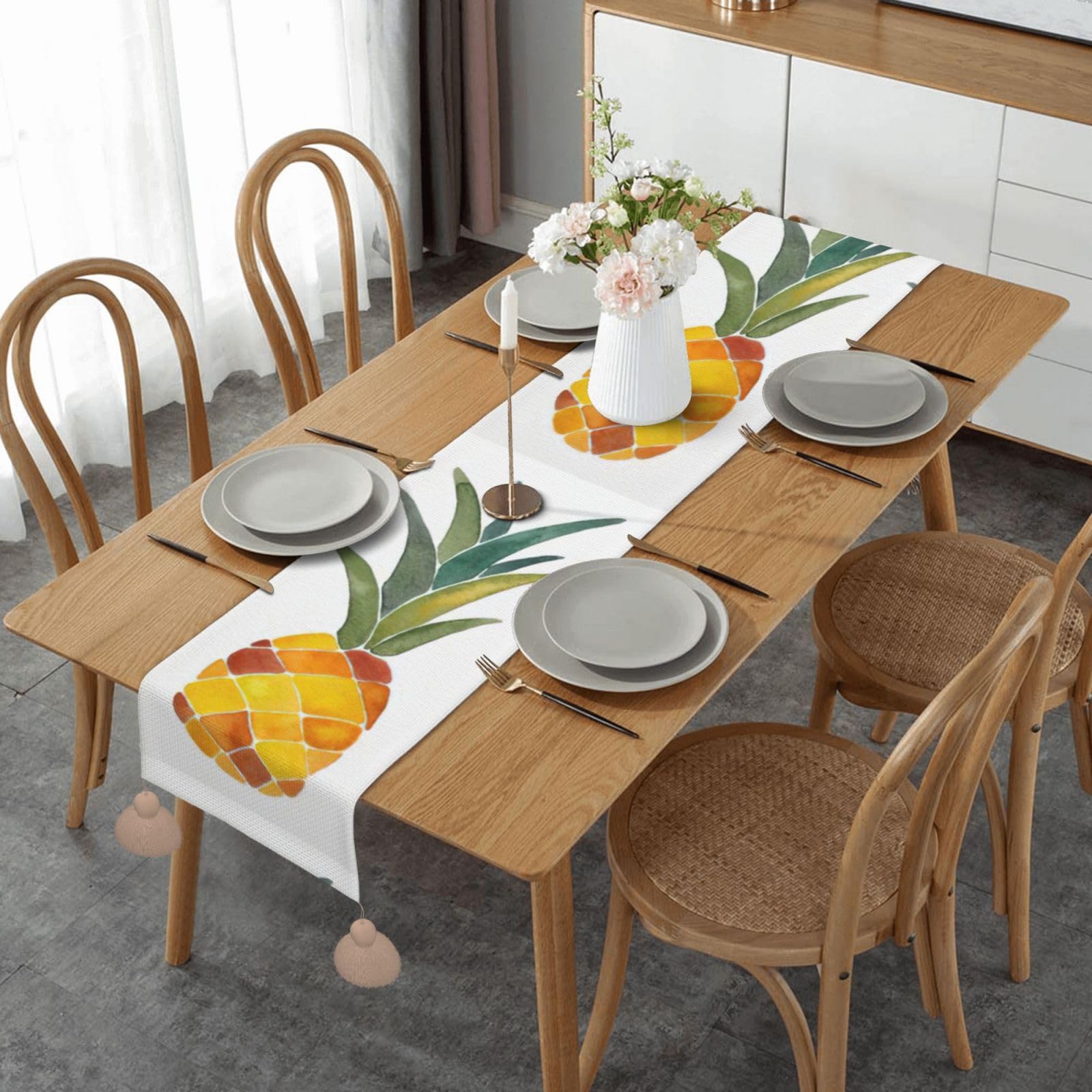 Chemin de table de Noël coloré pompons 152 cm nappe halloween thanksgiving déco table automne hiver