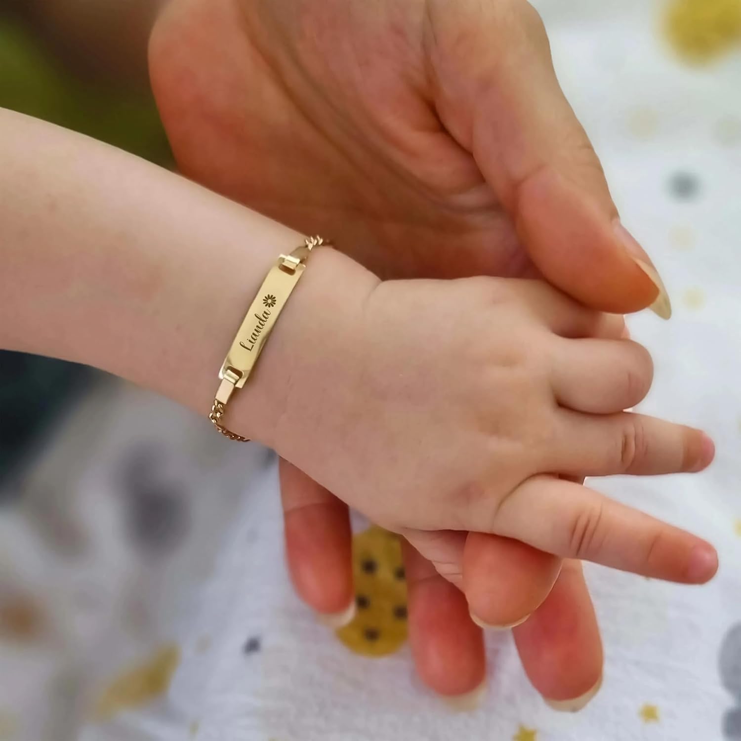 MIONZA 14K Solid Gold or Gold Plated Heart Charm Custom Baby Bracelet, 1st Birthday Gift, Baby Boy, Baby Girl Gift, Infant Name Bracelet, Baptism First Christmas Gift, Newborn to Child