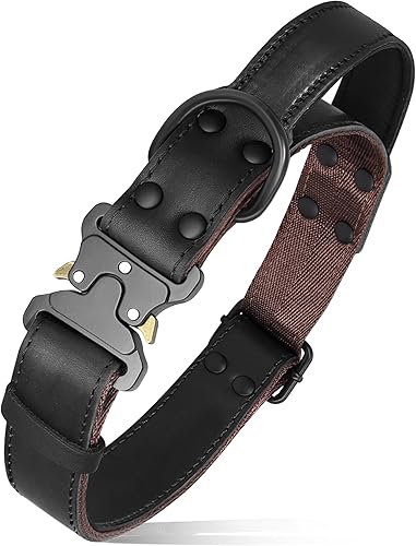 PET ARTIST Collar táctico de cuero para perro para caminar y entrenar, collar de perro resistente con mango suave, hebilla de metal duradera, mejor