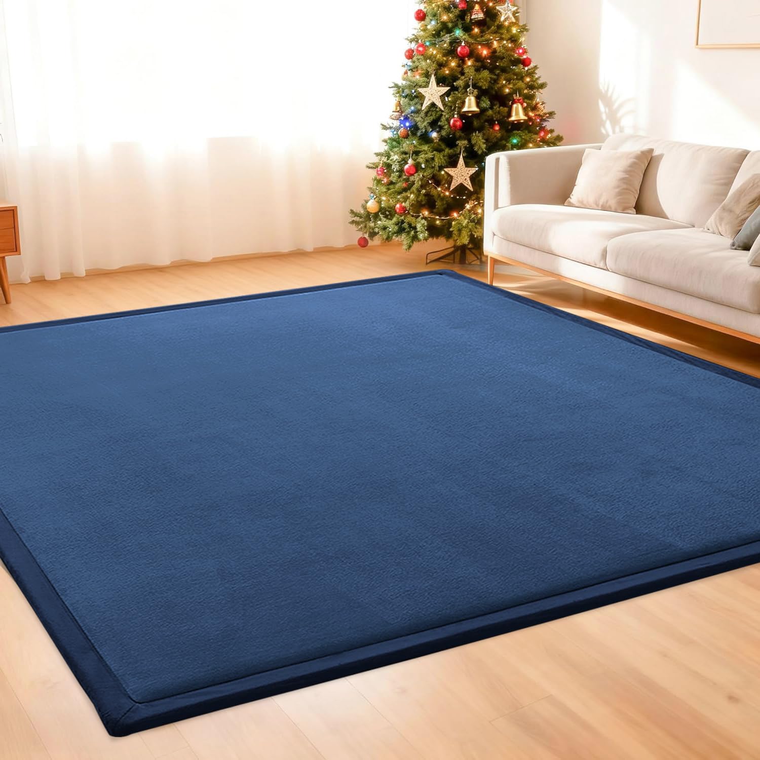 Tapis antidérapant bleu marine en velours éponge 120x200cm pour sublimer la décoration