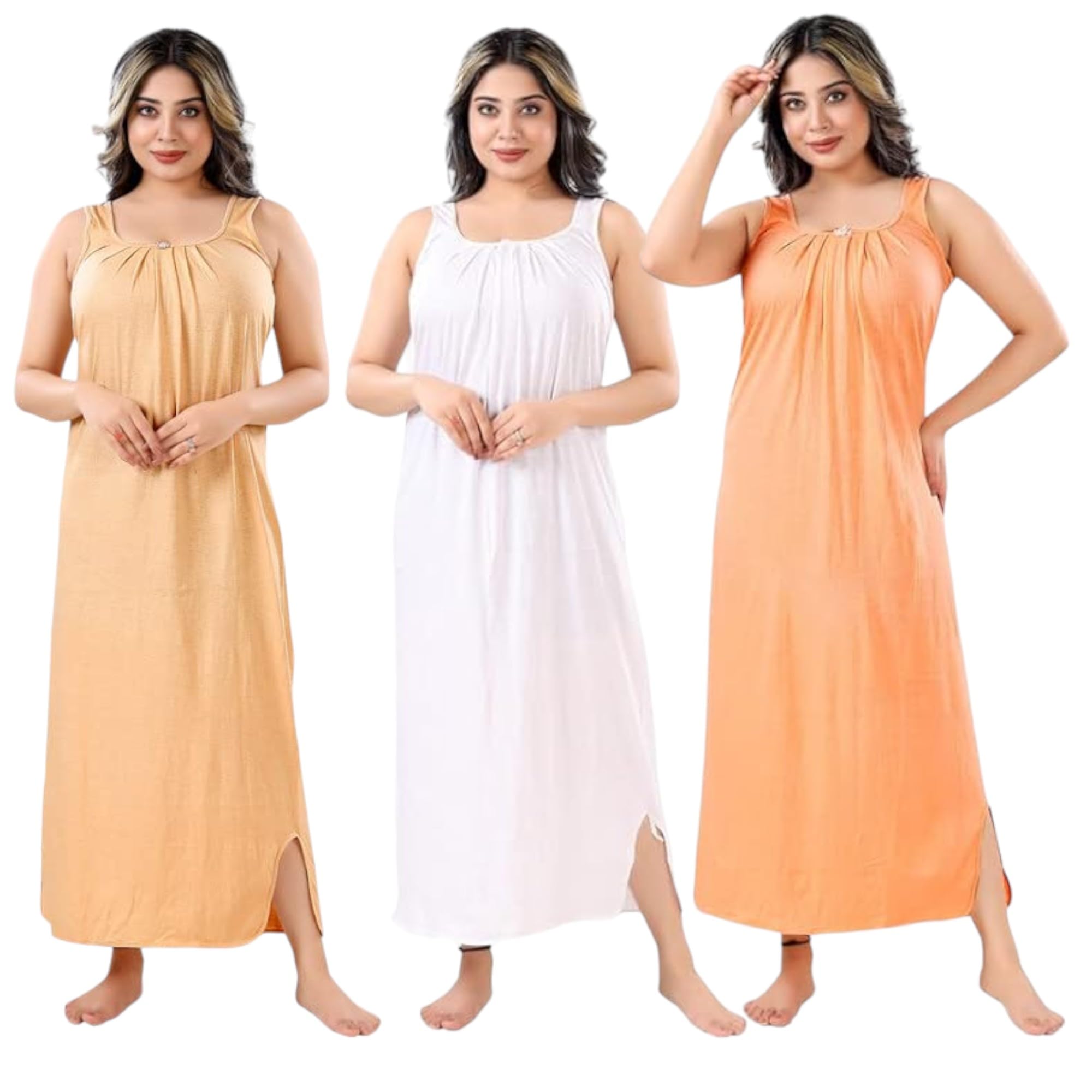 satyam nighties Women's Cotton Solid Maxi Night Gown (Pack of 3) (SSNSH01-01-Beige_Beige_Free Size)-picture-23