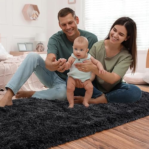 Miniatura 6 de ST. BRIDGE - Alfombra negra para dormitorio de 2 x 4 pies, alfombras esponjosas y mullidas para sala de estar y guardería, alfombra de mesita de